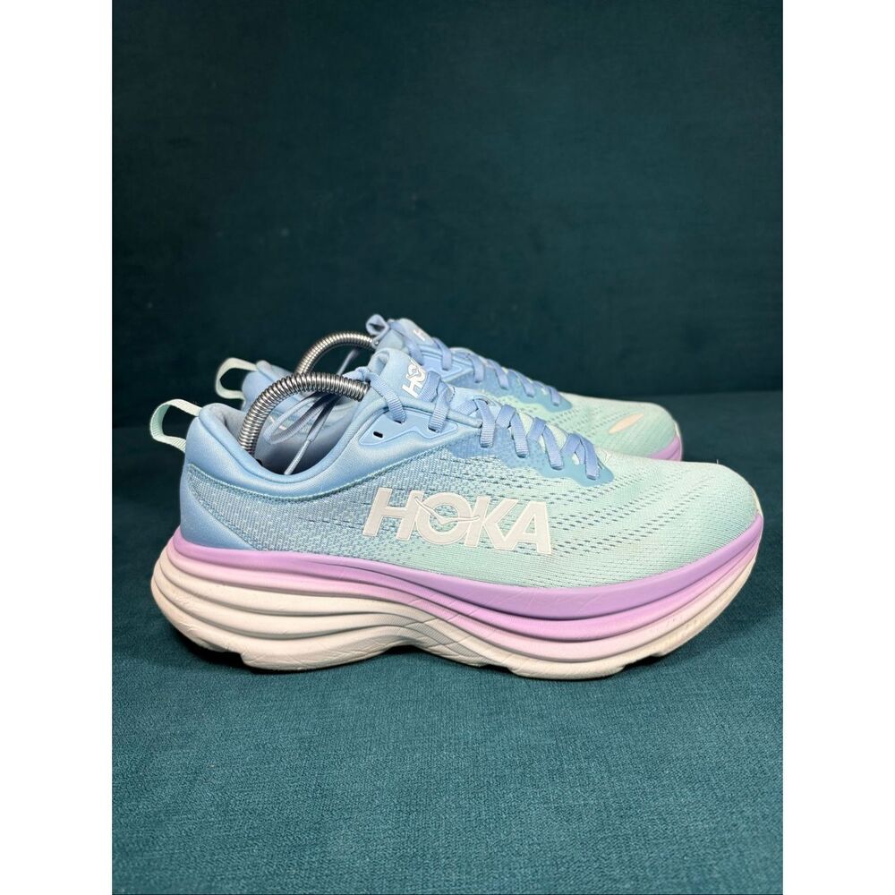 Hoka Bondi 8 Running Shoes Women’s Size 10.5 Blue Purple Cushioned Sneakers - Picture 3 of 8